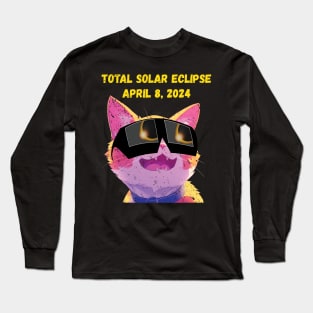 Total Solar Eclipse 2024 Grunge Cat Long Sleeve T-Shirt